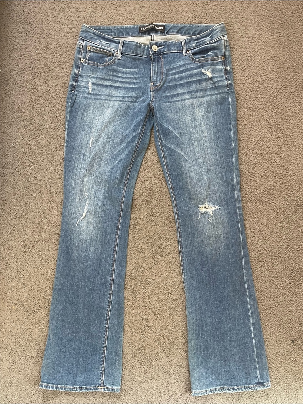 Express Distressed barely foot Stella Low rise Flare Jeans - Light Blue